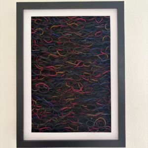 black frame with white matt and black fingerknit with confetti